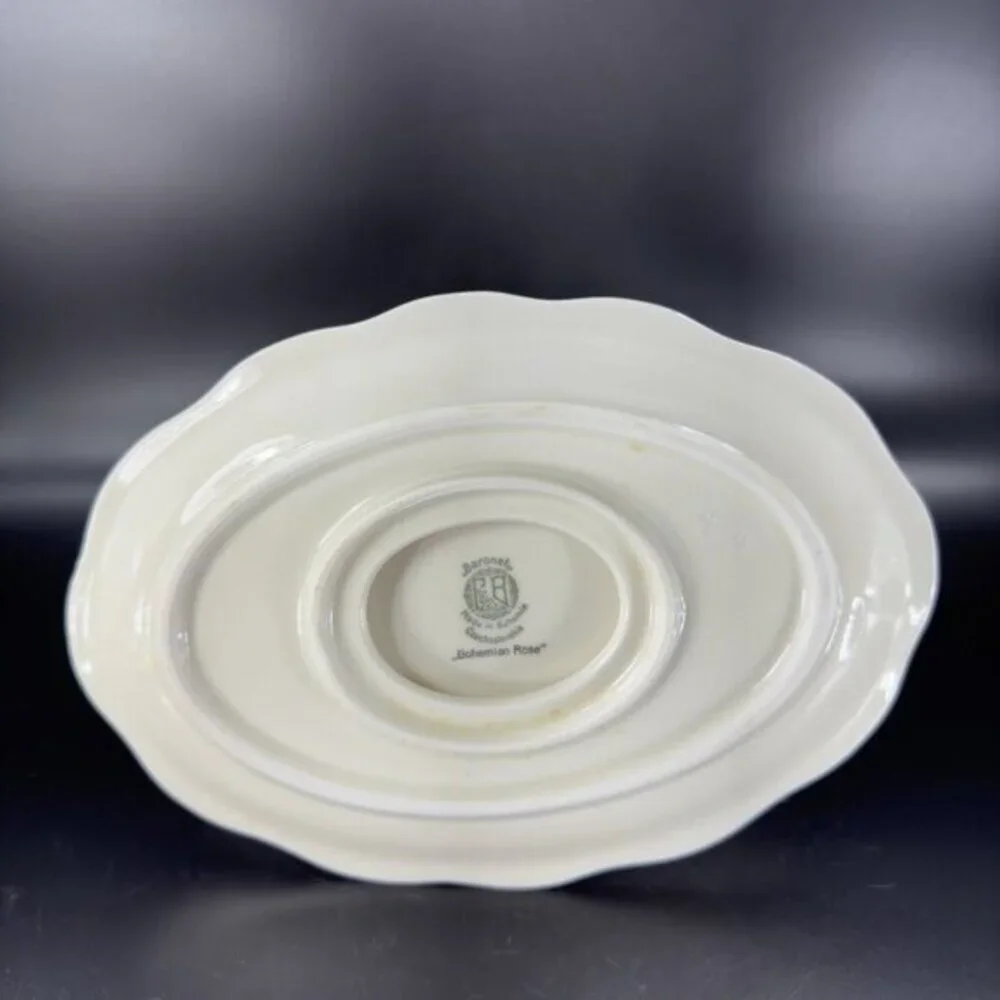 Vintage Baronet Bohemian‎ Rose Czechoslovakia Pink Gravy Boat W Under Plate Vtg